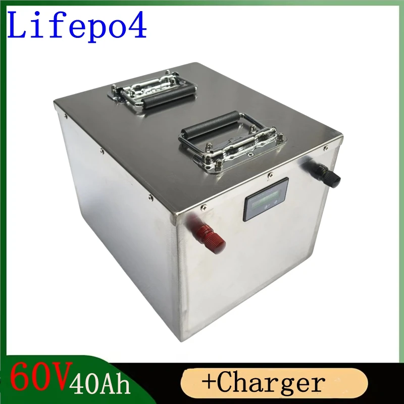 

Водонепроницаемый аккумулятор lifepo4 60 В, 40 Ач с глубоким циклом BMS для велосипеда 4000 Вт, 1500 Вт, скутера, трехколесного велосипеда + зарядное устройство 10 А