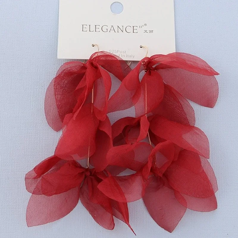 Bohemian Layered Petal Earings Elegant Lace Fabric Flower Handmade Jewelry Women Girls Bride Wedding Dangle Earrings Wholesale