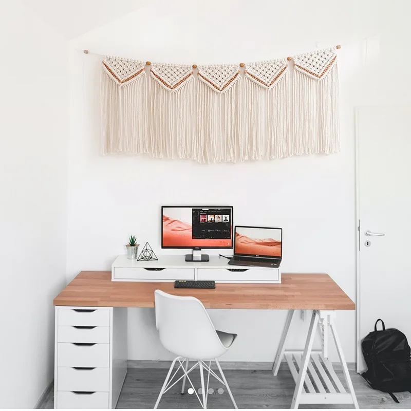 1 PC Bohemian Style Handwoven Tapestry Curtain Design Fringe Accent Wall Hanging for Minimalist Interior and Children Room Decor