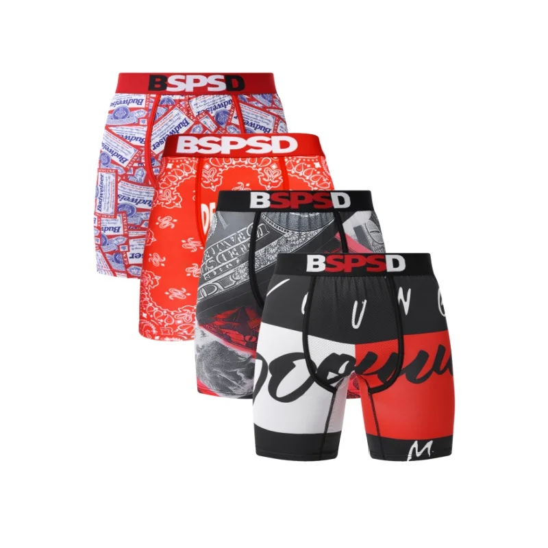 4Pcs Print Men Underwear Boxers Sexy Breathable Man Underpants Swimming Men Panties Trunks Plus Size S-XXL Men's Boxer Briefs