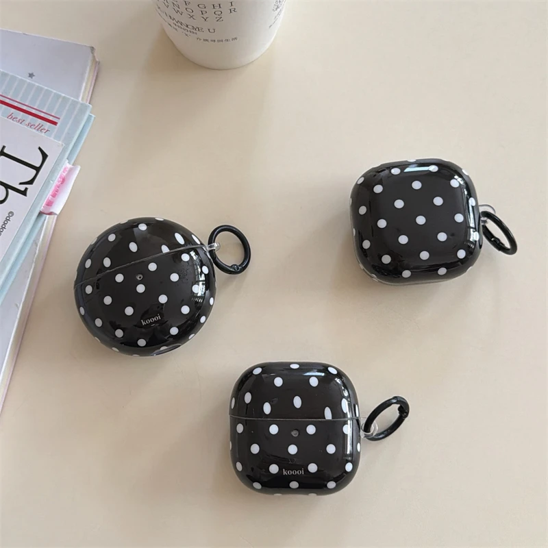 Capa de Fone de Ouvido Preta com Bolinhas Brancas Fofa para Samsung Galaxy Buds 4 Pro 2 Pro Live, Capas para Buds 3 Pro Core, Capa para Fone de Ouvido
