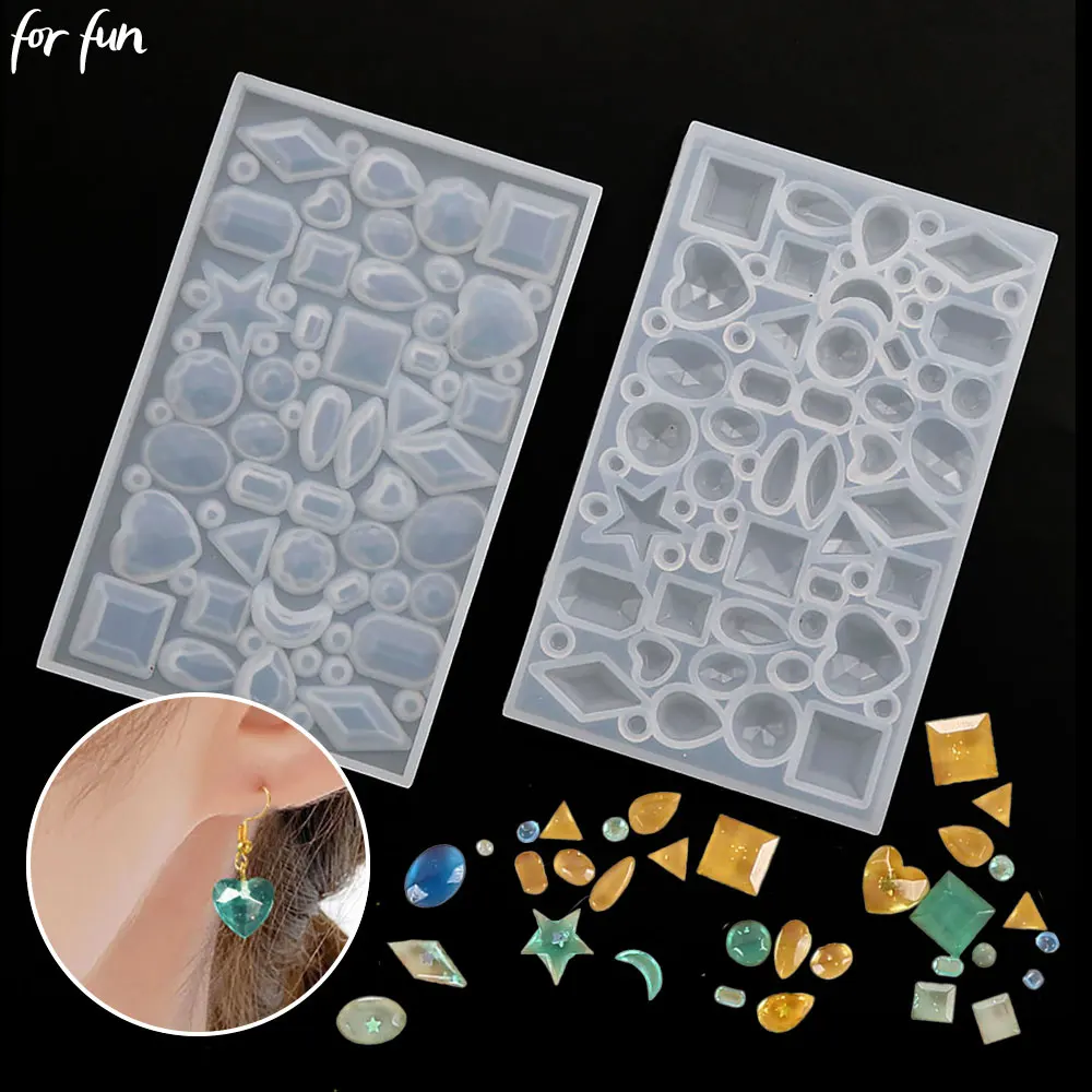 For Fun DIY Crystal Jewelry Pendant Resin Silicone Molds Moon Heart Gemstone Drip Glue Mold Keychain Earrings Making Handicrafts