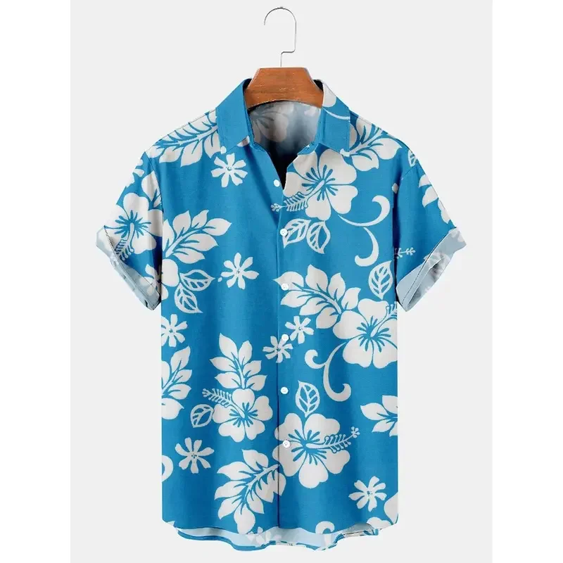 

Men'S Hawaiian Shirts Flower Graphic Aloha Floral Turndown 3D Print Street Daily Short Sleeve Button Clothing Beach Shirts