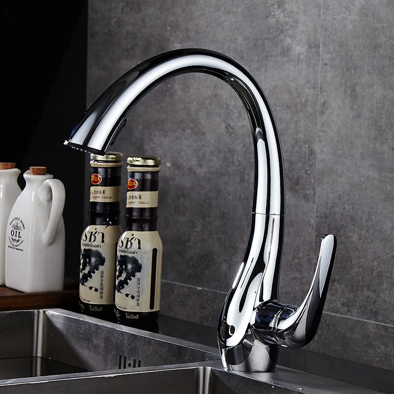 TOLM الحديثة مصقول الكروم النحاس بالوعة المطبخ صنبور مقبض واحد قطب يسحب صنبور الحاويات بالوعة خلاط صنبور #1