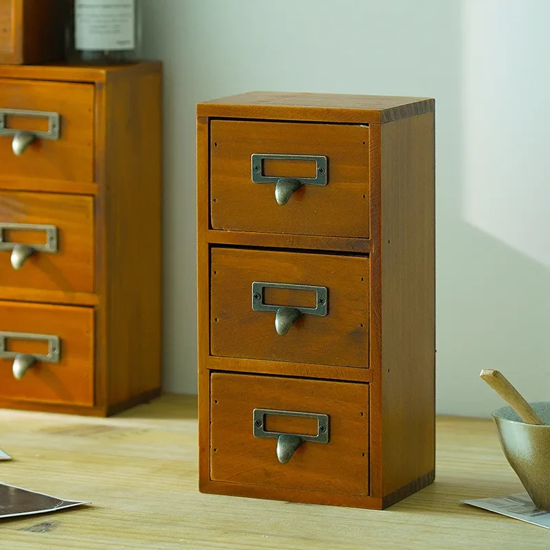 

Vintage Wooden Desktop Drawer Storage Box Multi Dressing Table Perfume Storage Rack Dustproof Makeup Emulsion Trinket Organizer