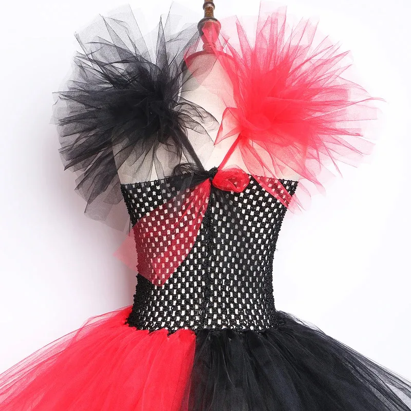 أزياء أليس ريد كوين أوف هارتس للفتيات كرنفال الهالوين توتو فستان للأطفال ملابس عيد الميلاد مع عصا سحرية على شكل تاج ذهبي