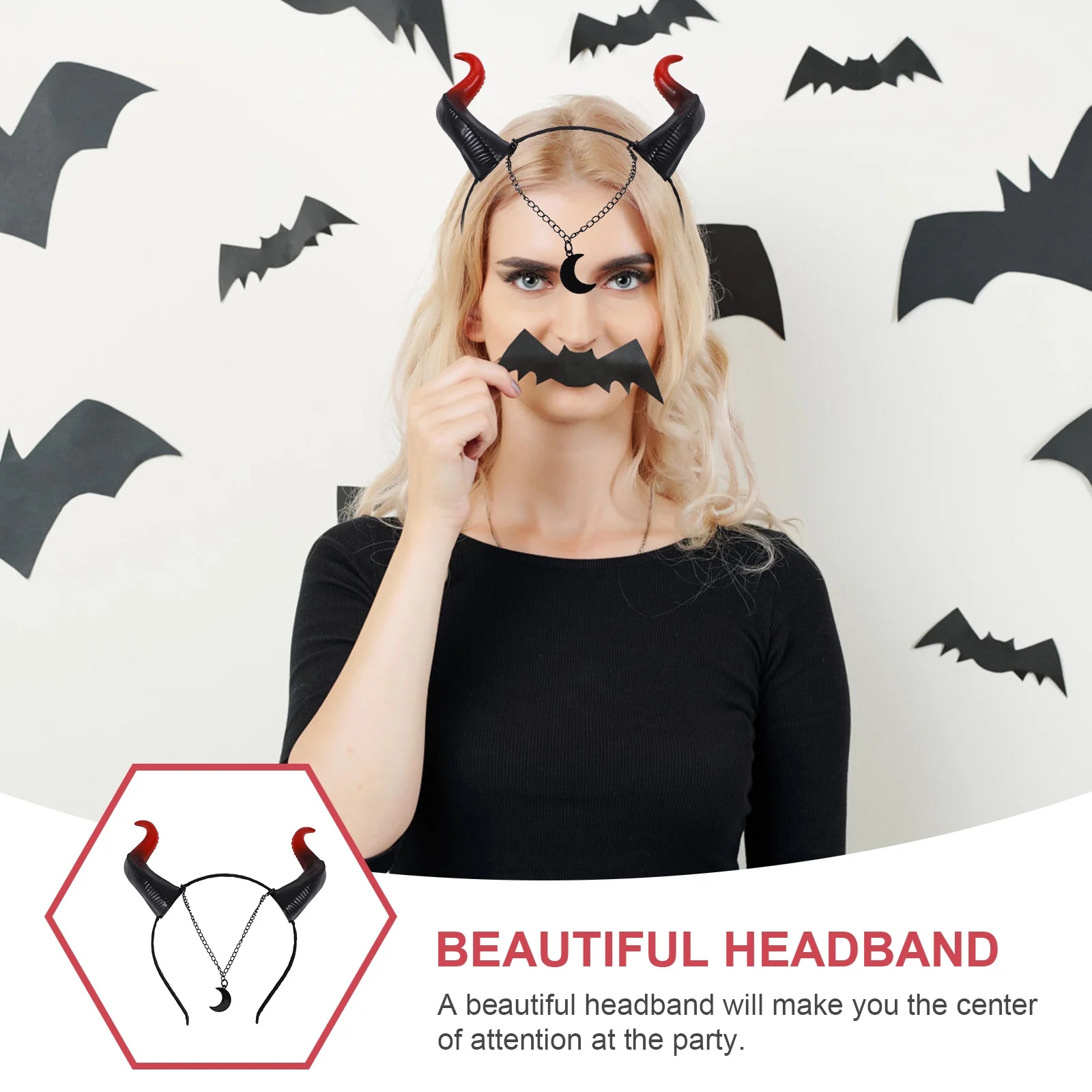 

Devil Horn Headband Halloween Costume Hair Accessory Lightweight Comfortable Festival Party Horn Hair Hoop Halloween Prop