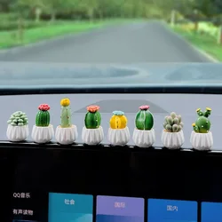 4Pcs Resin Simulation Cactus Car Decoration Mini Succulent Decoration Home Office Desktop Computer Crafts Couple Small Gifts Toy