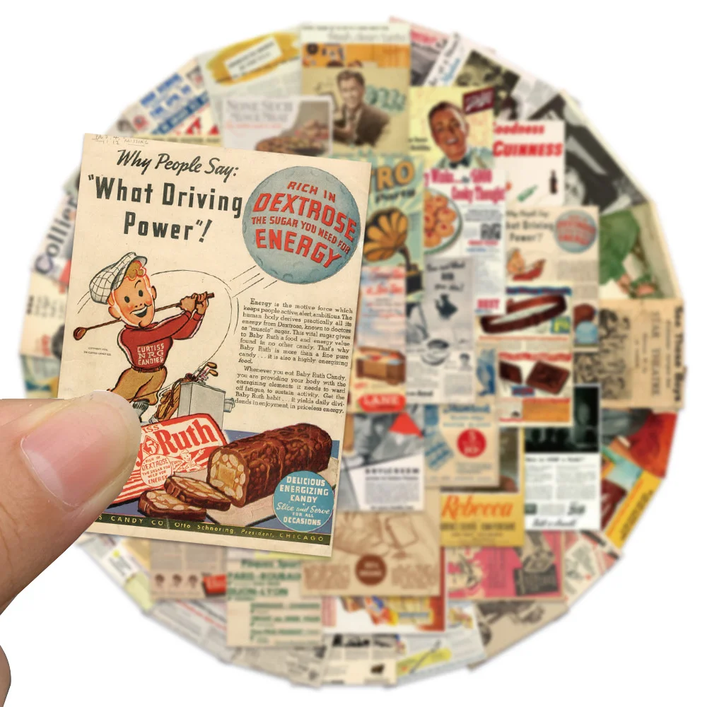 50pcs Retro Magazine Newspaper Stickers Pack Phone Ipad Stationery Guitar Sticker DIY Scrapbooking Supplies Journal Accessories