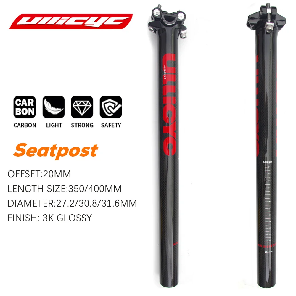 

ULLICYC Bicycle Seatpost MTB/Road Carbon Seatpost 3K Glossy Seat Post Length 350/400mm Bike Accessories Size 27.2/30.8/31.6mm