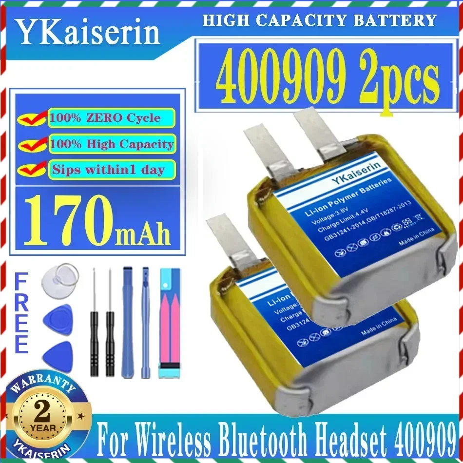 YKaiserin Battery 170mAh for Wireless Bluetooth Headset 400909 401010 401012 501010 501012 2pcs Batteries