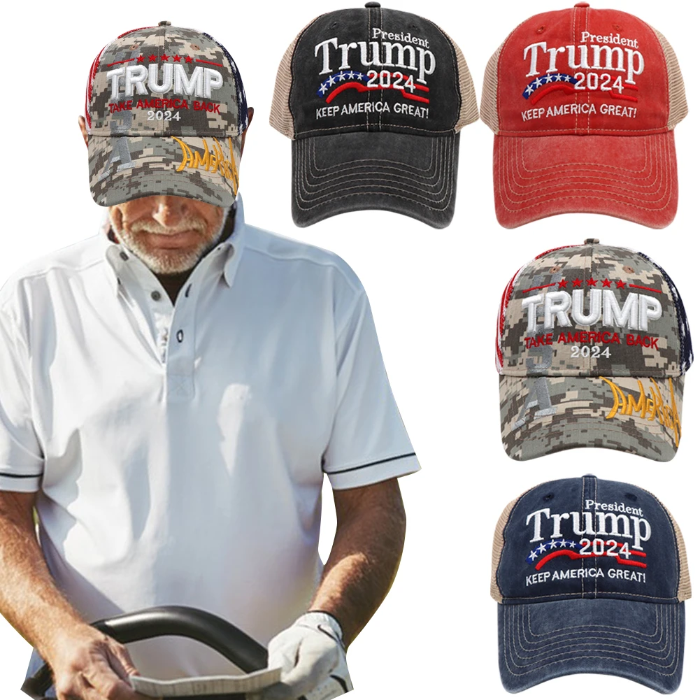 Trump 2024 Baseball Cap Make America Great Again Hat USA Presidential 3D Embroidery Snapback Adjustable Mesh Cap for Outdoor