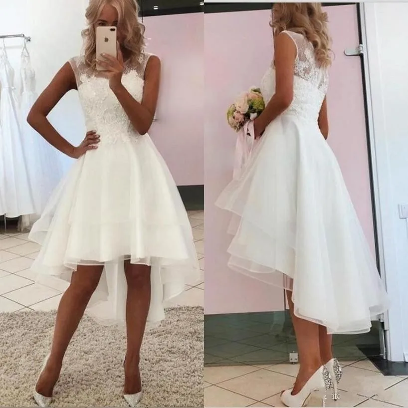 

IRIDESCENT White Sheer-Neck Fashion Prom Vestidos de festa High-Low Tulle Special Occasion Evening Party Wedding Dresses Gown