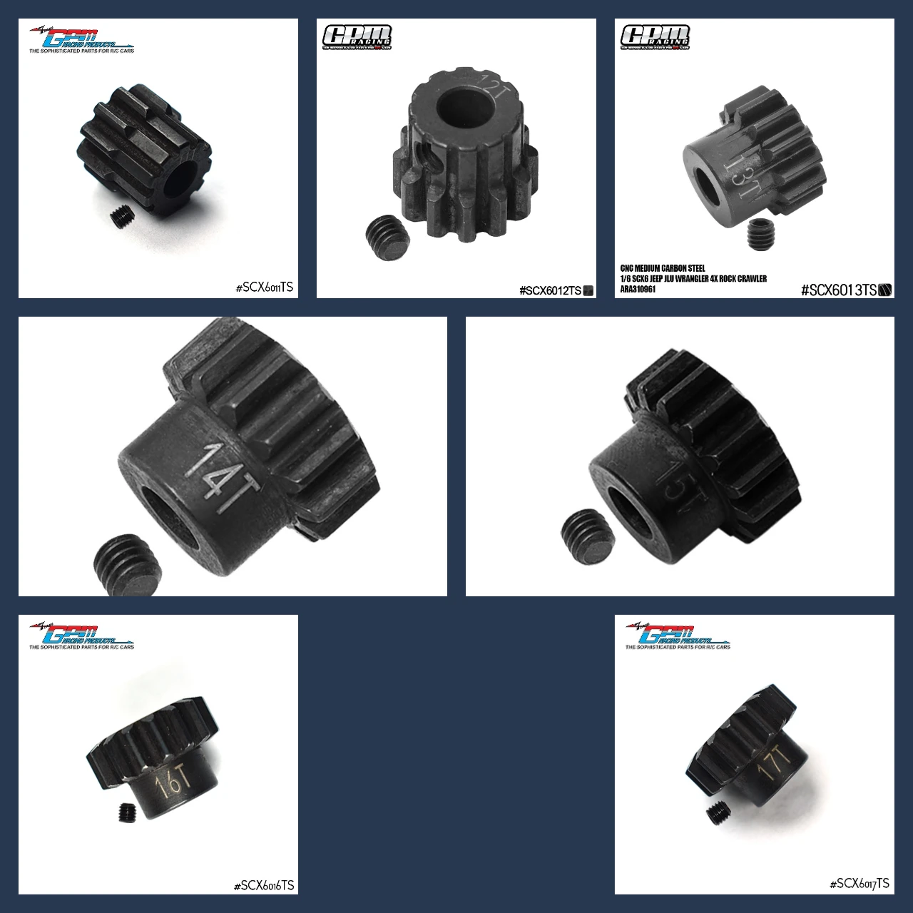 GPM Carbon Steel Motor Gear 11T/12T/13T/14T/15T/16T/17T For AXIAL SCX6 Sledge ARA310961