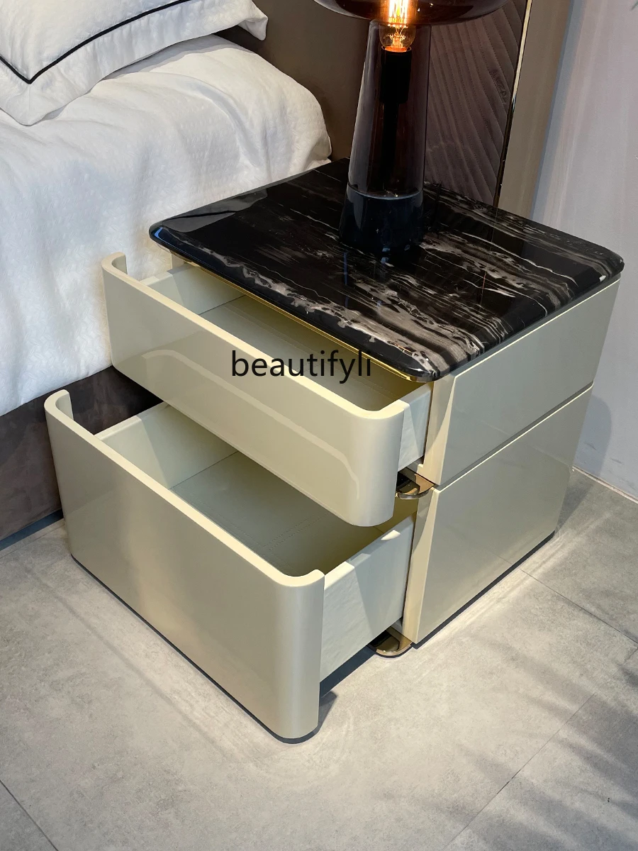 Italian Mild Luxury Marble Bedside Table Bedroom Square Bedside Small Cabinet Designer Home Storage Storage Side Table