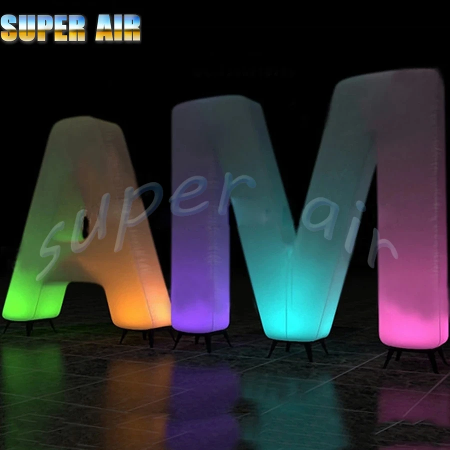 Customizable reusable led inflatable monolithic letter model with colorful led light for letter display