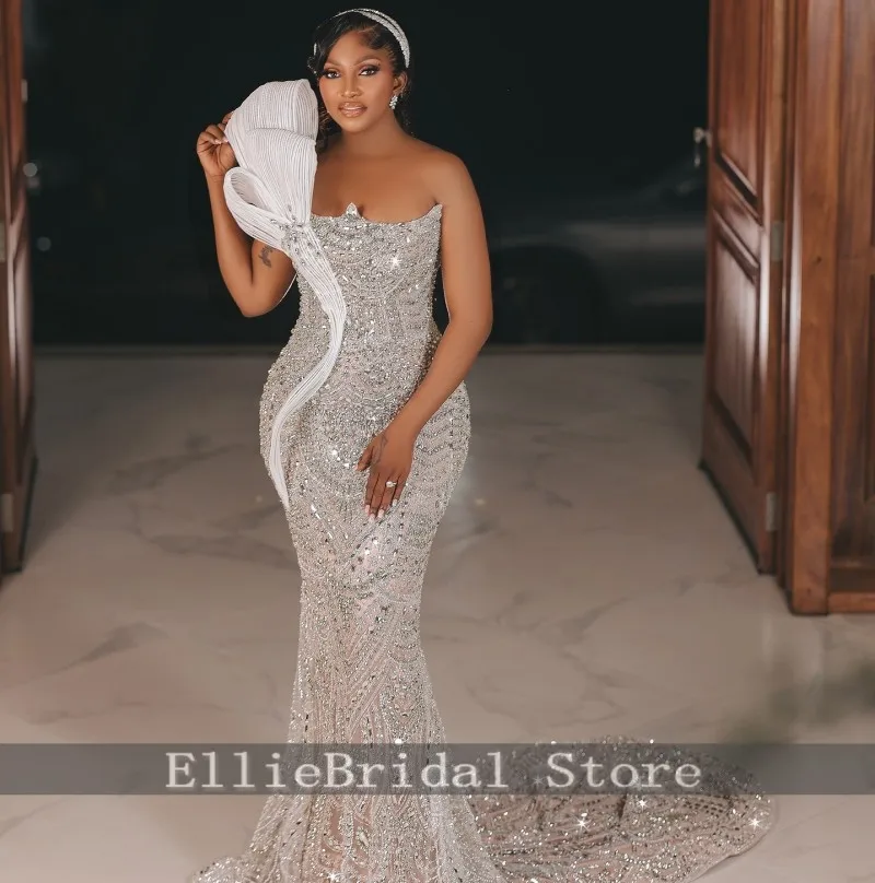 

Блестящее очаровательное вечернее платье с кристаллами на одно плечо, вечерние платья без бретелек, платье русалки для выпускного вечера, свадебные платья 2026 по индивидуальному заказу