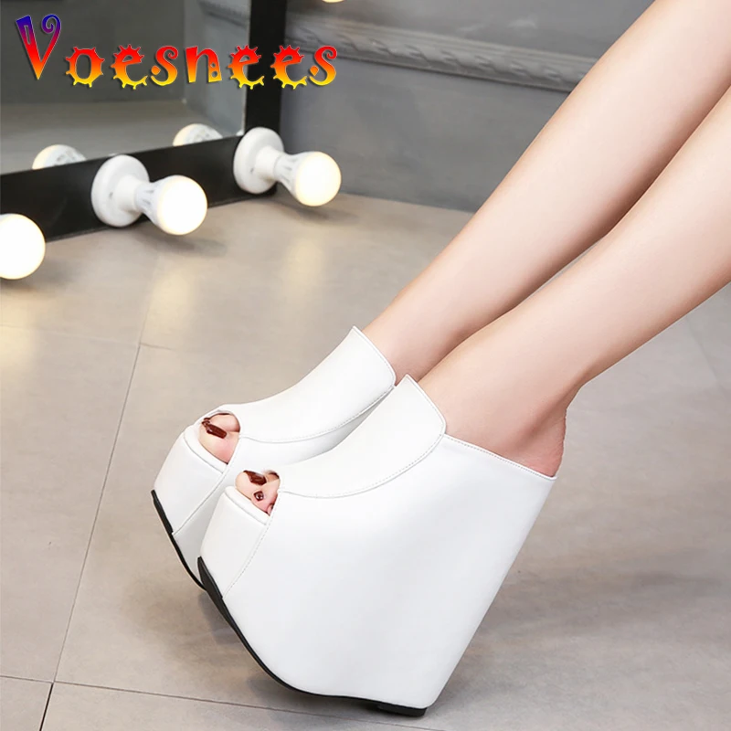 Slippers Women 2023 Sexy Super High Heel 18CM Thick Bottom Platform Sandals Silver white Inner Increase Ladies Shoes Slip On