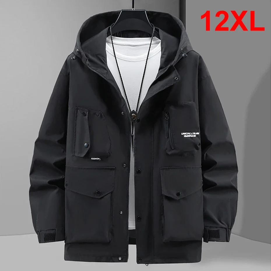 

Waterproof Windbreak Cargo Jacket Men Hooded Coat Plus Size 12XL Fashion Casual Solid Color Jackets Big Size 12XL Coats Male