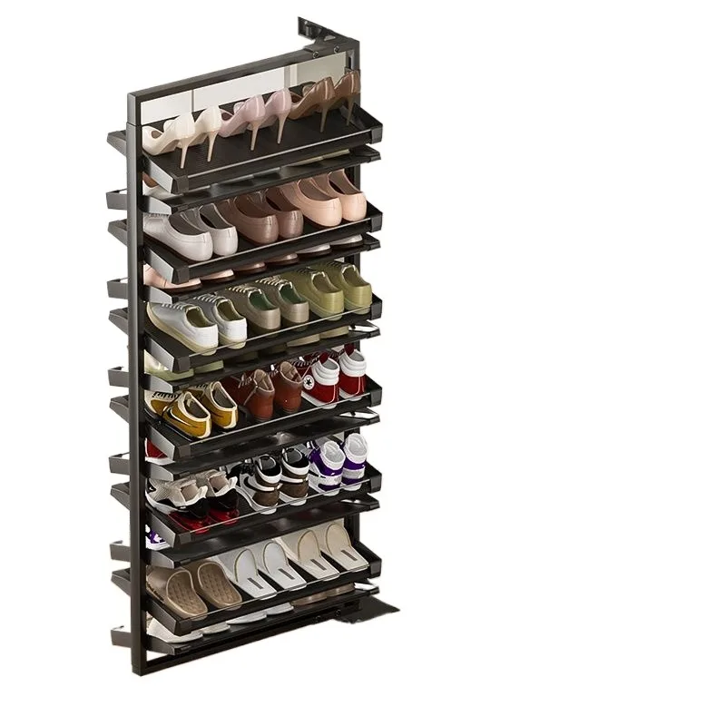 Ultra-thin 90-degree side-mounted household stainless steel flip-type large-capacity shoe cabinet storage essential