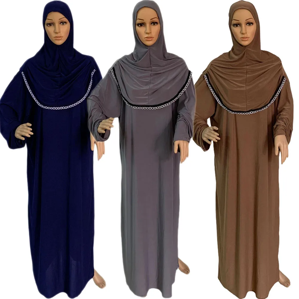 

Hooded Eid Prayer Garment Women Muslim One Piece Maxi Dress Overhead Kaftan Abaya Islamic Clothing Khimar Abayas Arab Robe Gown