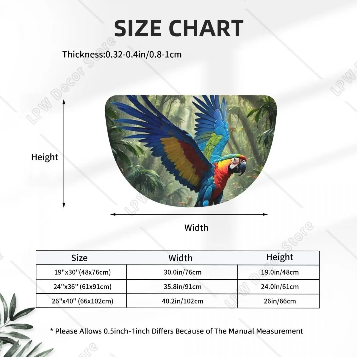 Cute Macaw Parrots Soft Flannel Half Round Doormat Non Slip Bathroom Mat Absorbent Floor Carpet for Home Bedroom