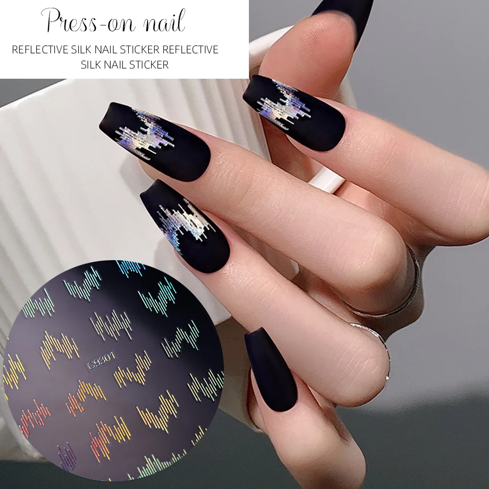 6Pcs Reflective Lines Nail Art Stickers 3D Gold Silver Filament Aurora Wave Strip Sliders Designs Club Shiny Manicure Decoration