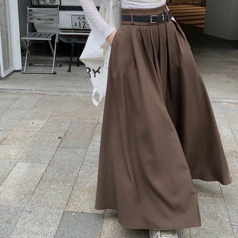 

TFETTERS Brand Retro Suit Pleated Skirt Women Autumn 2024 New High Waist Slim Pleated Skirt Big Pendulum Long Skirts for Women