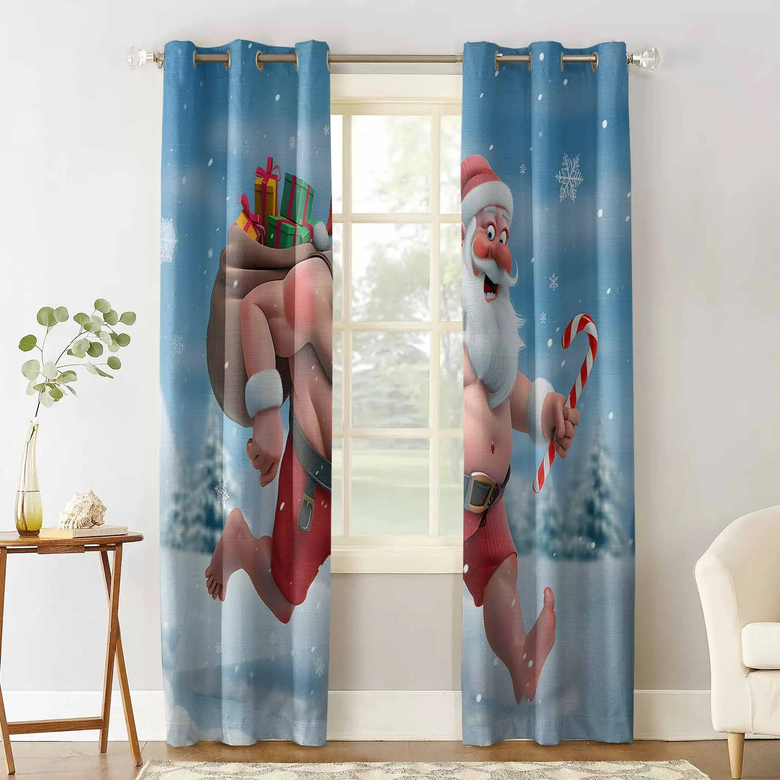 Santa Claus Running Naked On Christmas Day Curtains For Living Room Kids Bedroom Window Curtain Hall Drape Long Cortinas