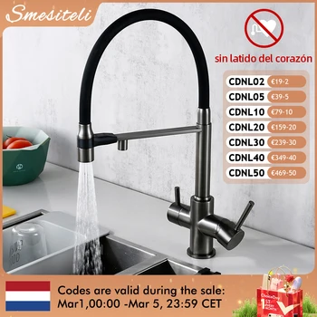 Rubinetto da cucina Gunmetal miscelatore per lavello in ottone a 3 vie supporto per tubo nero estraibile doppio ugello a spruzzo rubinetti da cucina per acqua