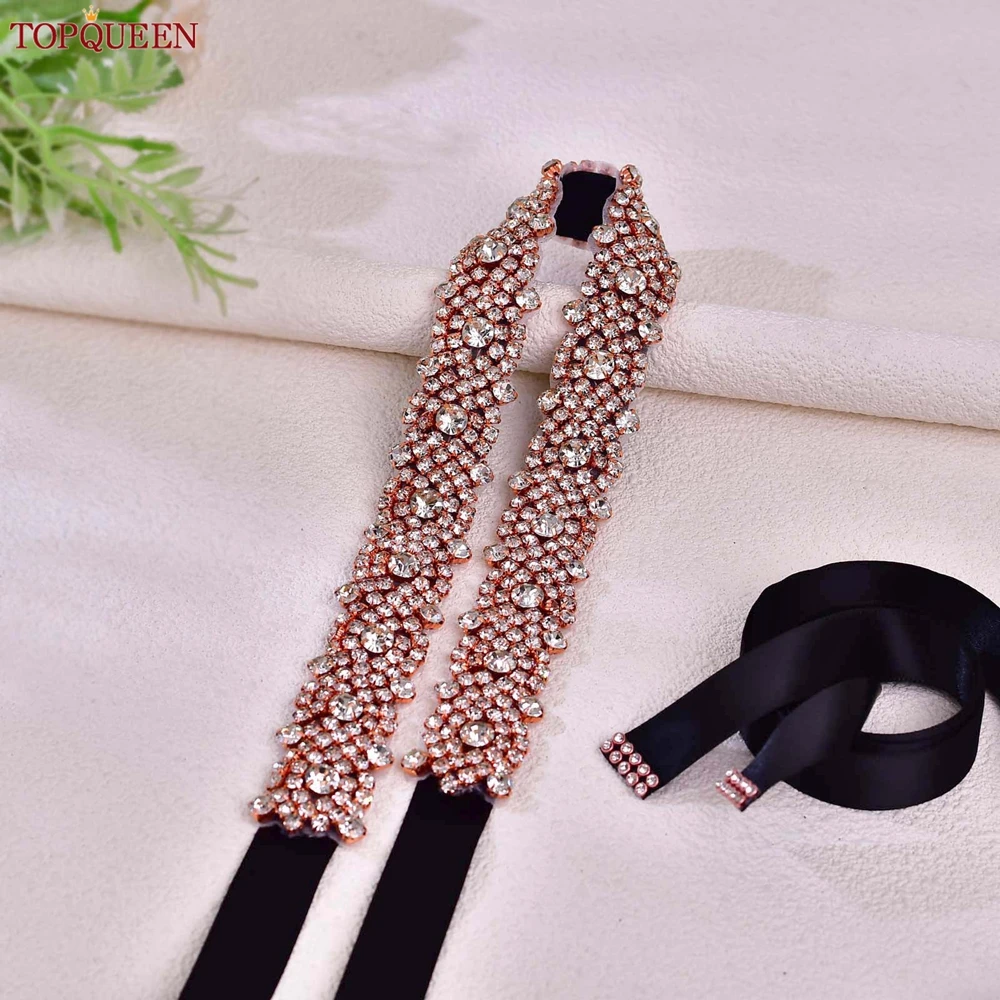 TOPQUEEN длинный свадебный пояс со стразами, торжественное платье, аксессуары из розового золота, вечерние, женский пояс с лентой, женский пояс с галстуком S28B