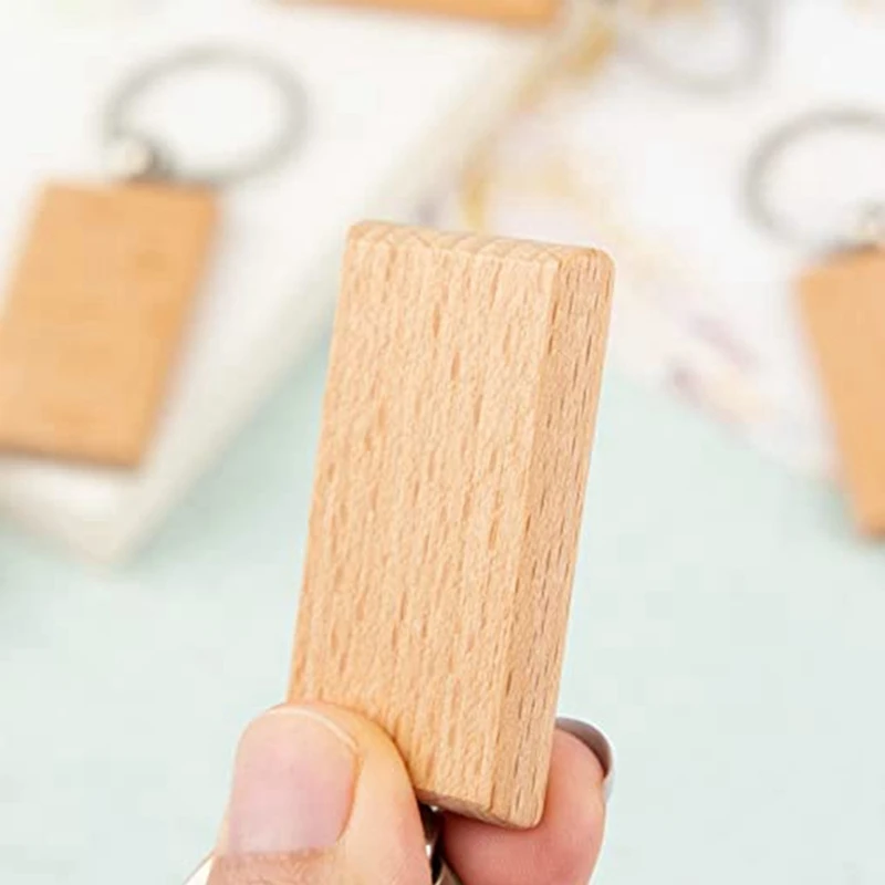 20Pcs Wood Blank Wooden Keychains Blank Unfinished Wooden Key Tag With Ring Key Chain For DIY Craft B Easy To Use