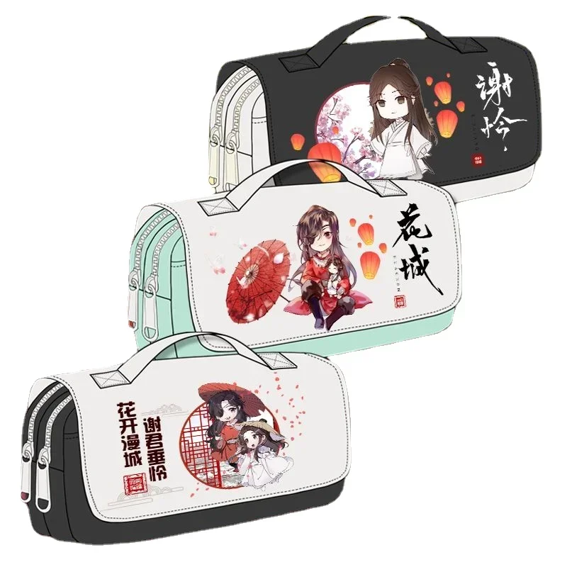 Tian Guan Ci Fu-canvas pencil bags with double zipper for girls, cartoon pencil case, D box