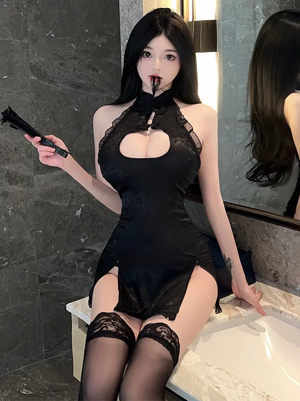 

Sweet Fashion Mini Dress Sweet 2024 New Tops Underwear Sexy Cheongsam Uniform Temptation Teasing Dress Elegant Tops S924