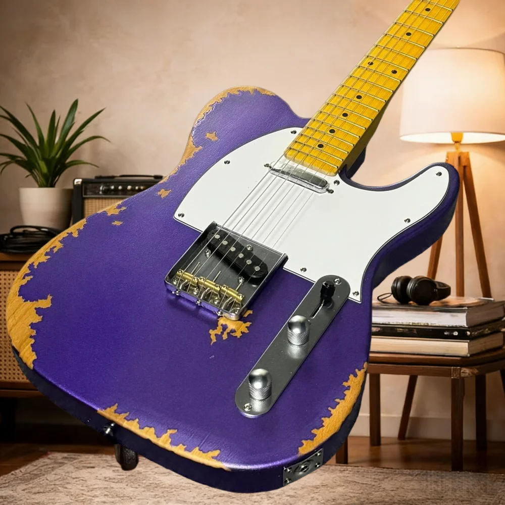 

Горячая распродажа: винтажная фиолетовая электрогитара TLE с бесплатной доставкой, 22 лада, из ольхового дерева, улучшенная версия премиум-класса