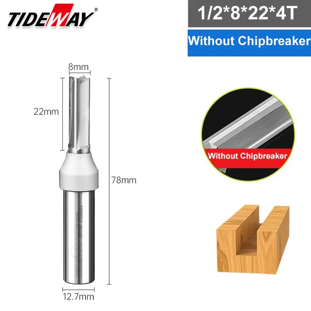 Tideway 1/2 Shank 3 Flutes Cutting Straight Router Bit TCT Frezy do obróbki drewna CNC Frez do przycinania bitów do drewna — zdjęcie produktu 14