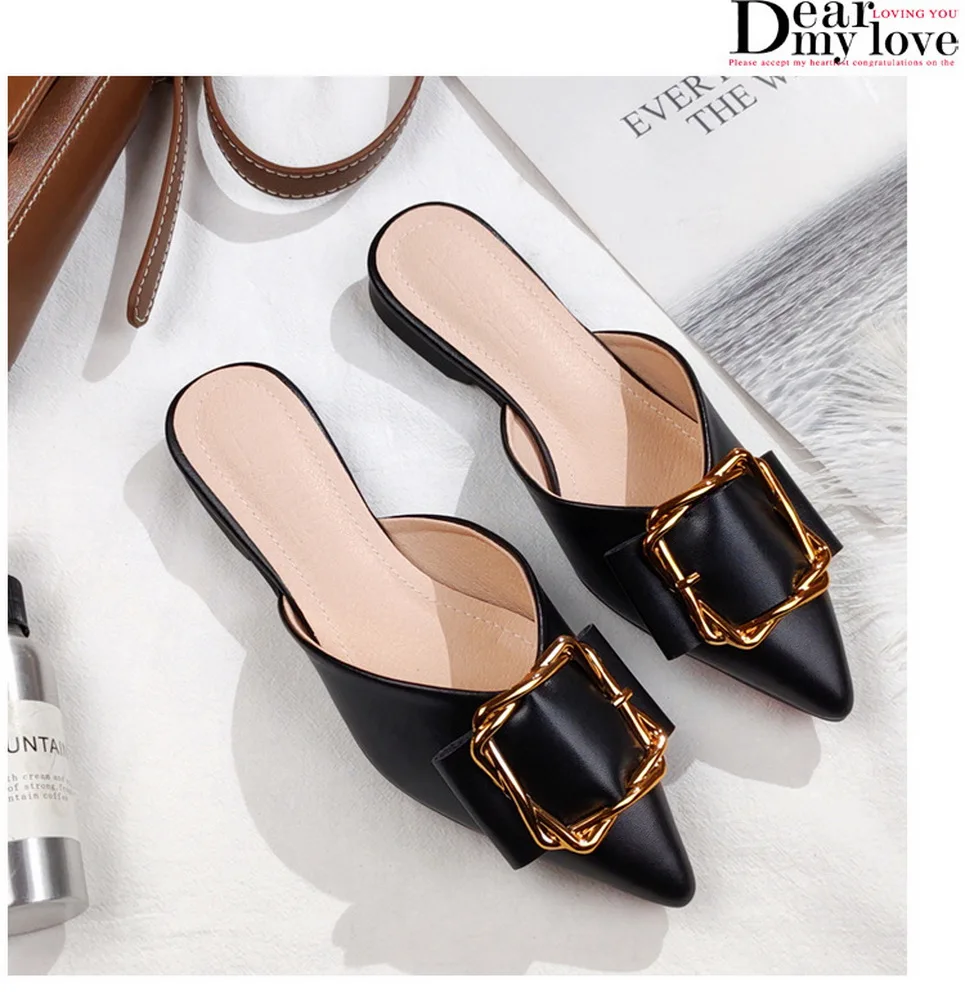 Fashion Women Shoes Lady Mules Pointed Toe Shoes Woman Slippers Plus Size 33-42 Flat Slides Office Casual Shoes Autumn Footwear