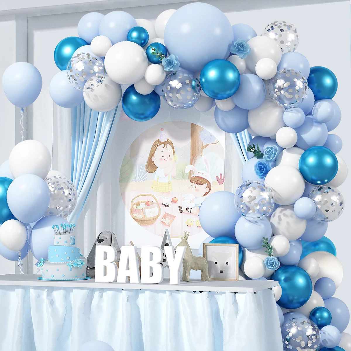 Blue White Sliver Balloons Garland Arch Kit for Boys Birthday Party Decoration Confetti Balloon Baby Shower Wedding Party Supply