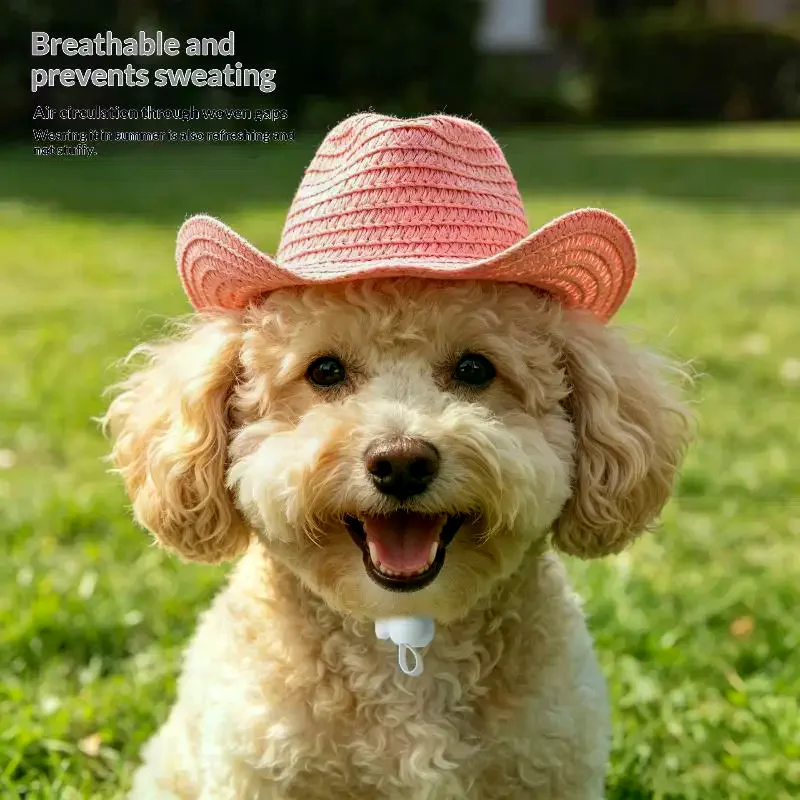 Mini Pet Straw Sun Hat for Cats & Dogs: Outdoor UV Protection Cap with Adjustable Chin Strap for Puppy Kitten Cosplay Costume