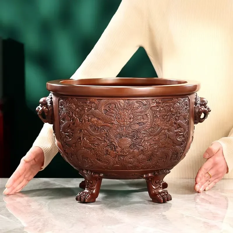 Handmade Copper Bowl Shaped Piggy Bank Jinguang Wanliang Ornament Round Home Decor for Porch Office Opening Gift Decoration