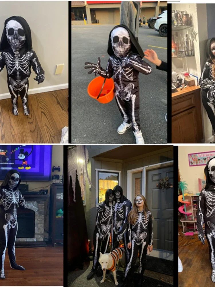 

2025halloweenKinder Skelet Patroon Heren Horror Hoodie Dark Ghost Styling Halloween Horror Skelet Jumpsuit Voor Mannen EnVrouwen