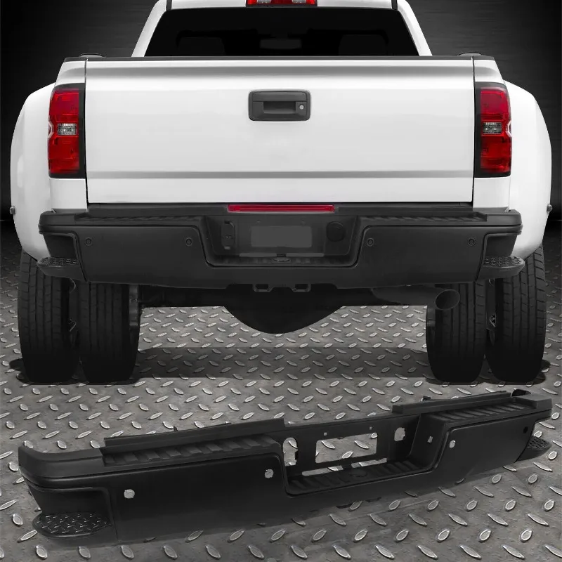 

US For 2015 2016 2017 2018 2019 Silverado Sierra 2500/3500HD Dual Wheels Black Steel Rear Step Bumper