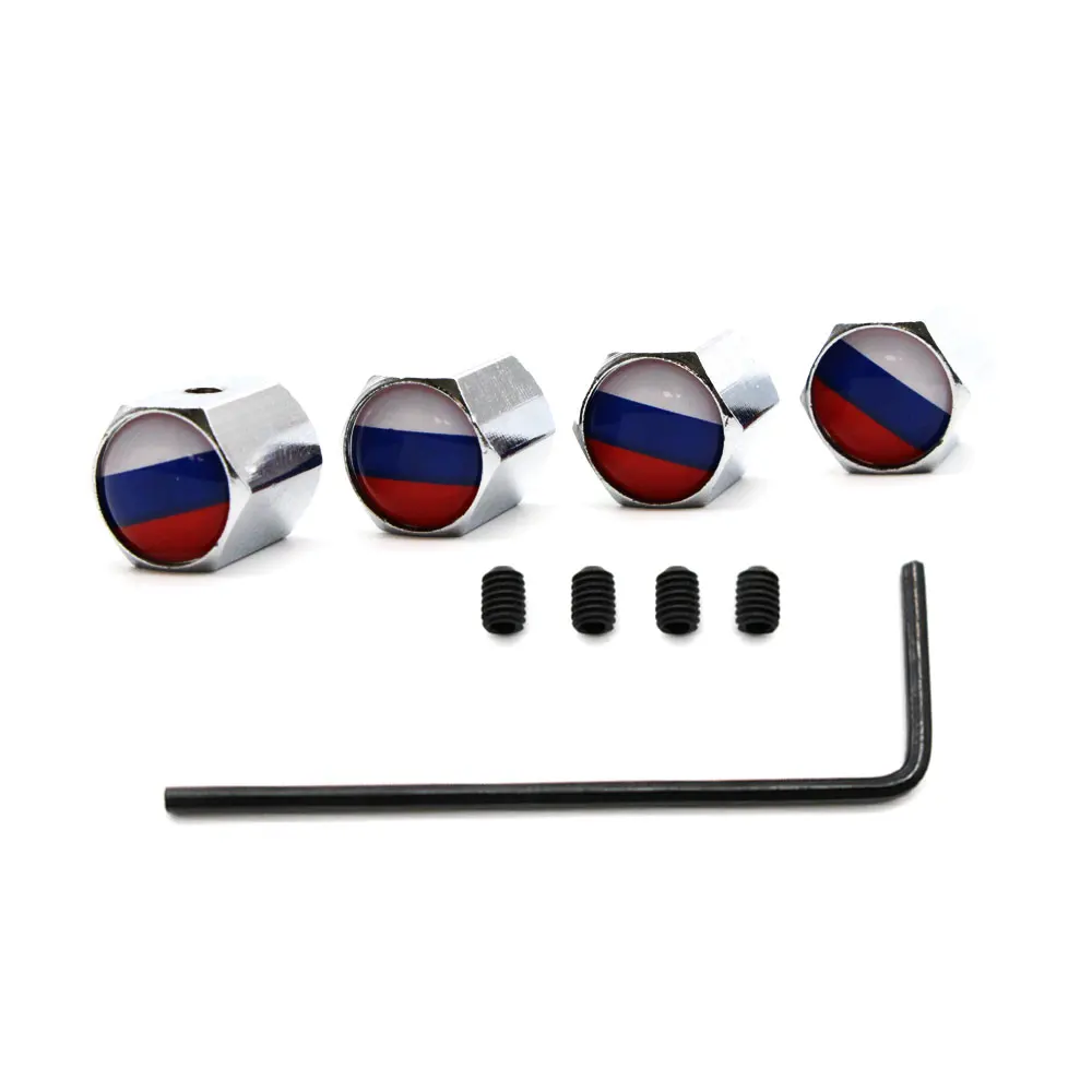 5 Pcs/Set Car Styling Zinc Alloy Anti-theft Russia National Flag Car Tire Valve Caps Wheel Tires Tire Stem Air Cap Airtight Cove