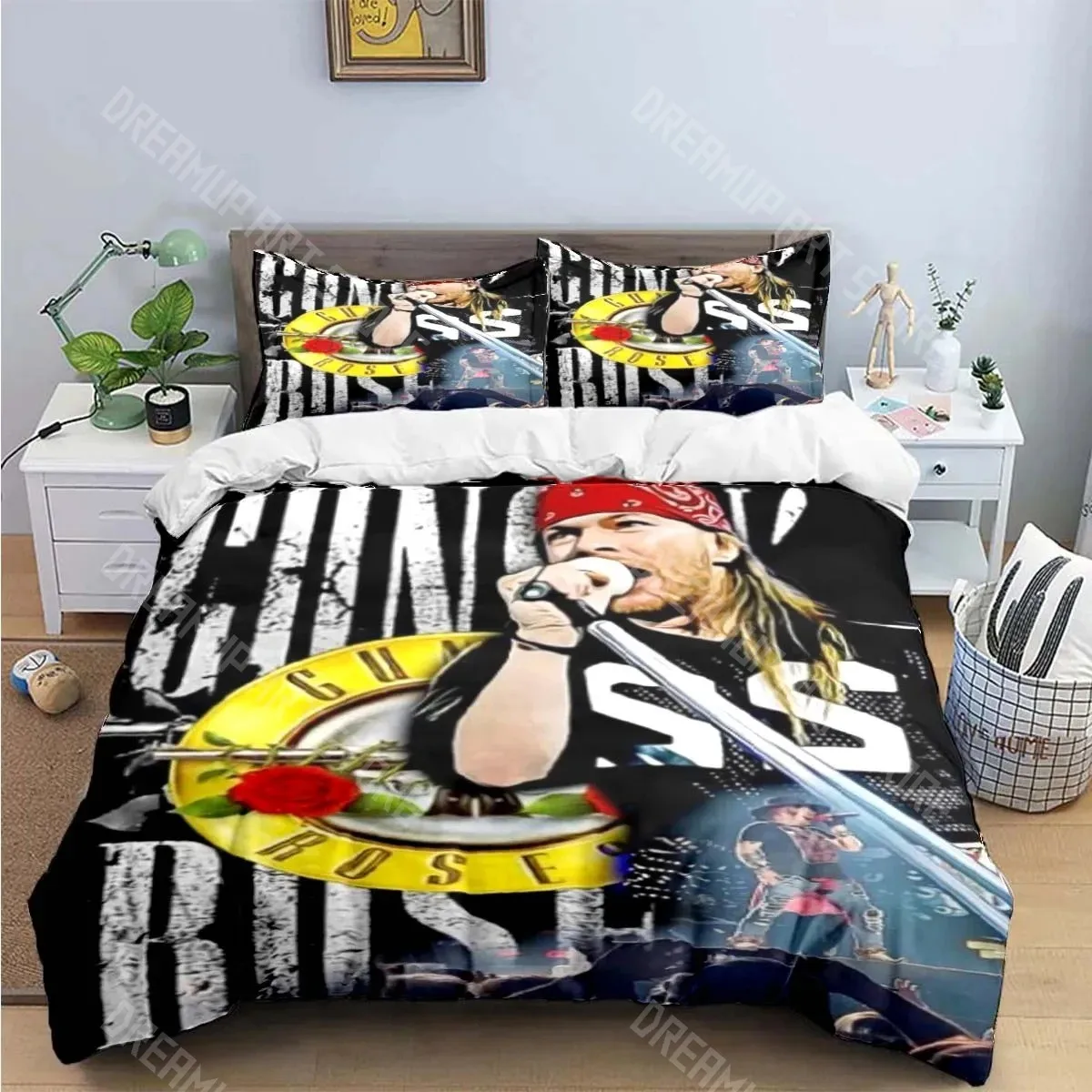 3D Printed Guns N R-Roses Band Bedding Set for Boys Girls Duvet Cover Included Twin Queen King Full Single Double Sizes