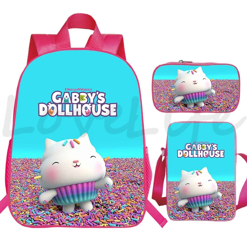 3Pcs Set Gabbys Dollhouse Backpacks Students Anime School Bag Boys Girls Book Bag kids Backpack Children Daily Daypack Mochila