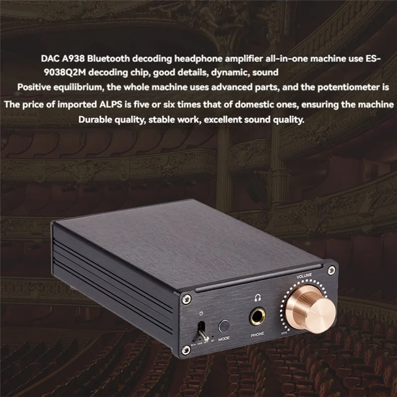 A32T-DAC A938 Bluetooth Decoder Hifi Decoder Amplifier Audio Headphone Amp Decoder Hifi Home Stereo Speaker Receiver