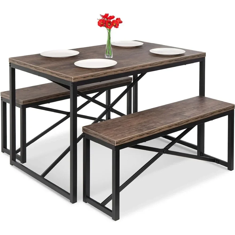 &Outdoor Tables 45.5in 3-Piece Bench Style Set, 4-Person Space-Saving Dinette ,Outdoor Tables