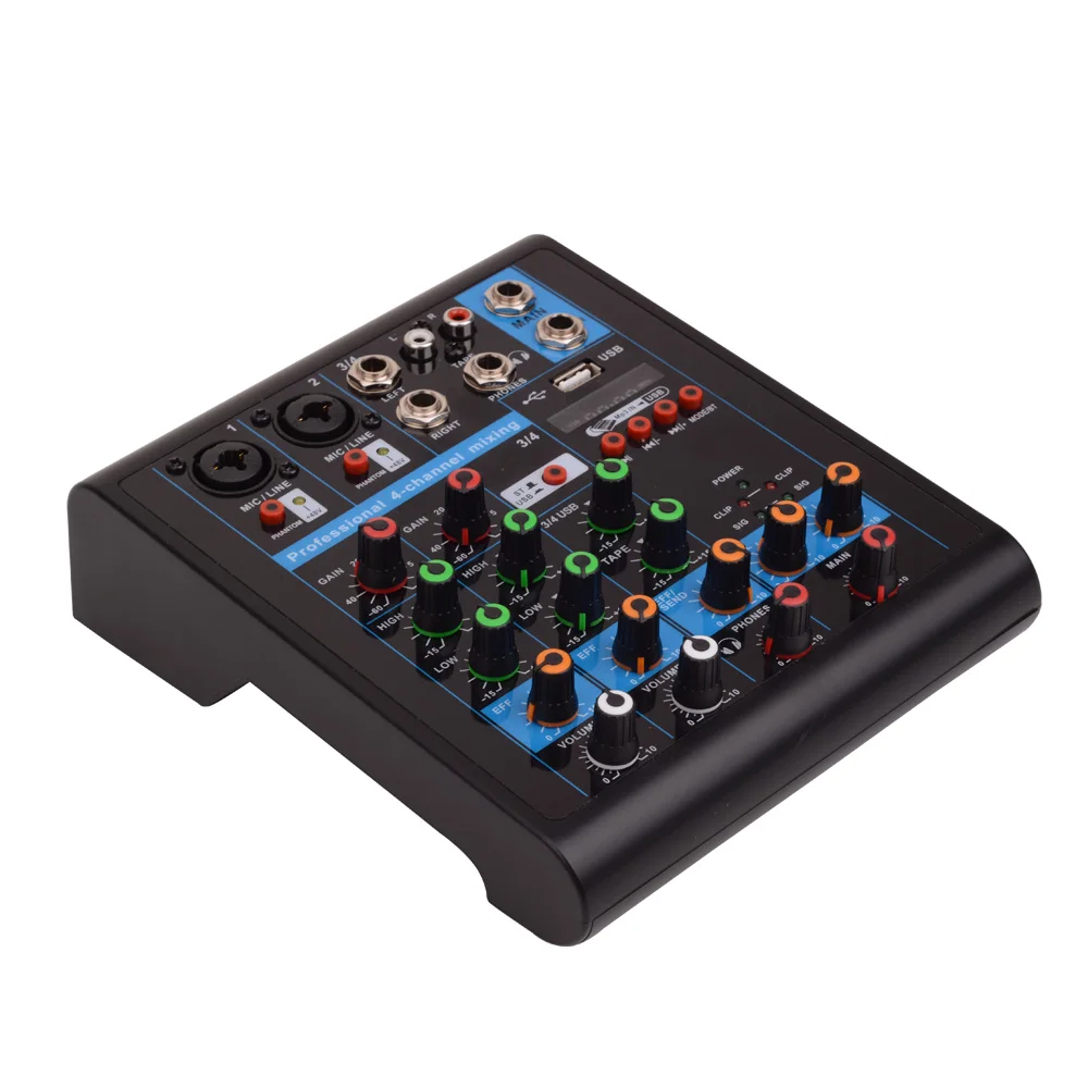 Professional digital mixing console USB Bl 4 channel audio mixer made in china