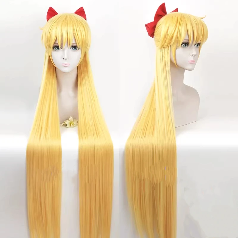 Peluca de Cosplay de Anime Aino Minako Sailor Venus, accesorios de disfraz, peluca dorada larga, lazo para elegir para juego de fiesta, nuevo