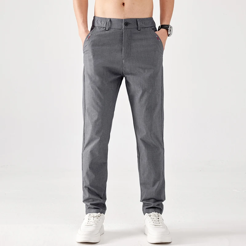 Business Casual Men Suit Pants Elastic Waist Straight Loose Stretch Trousers Breathable Formal Office Youth Male Daily Pants